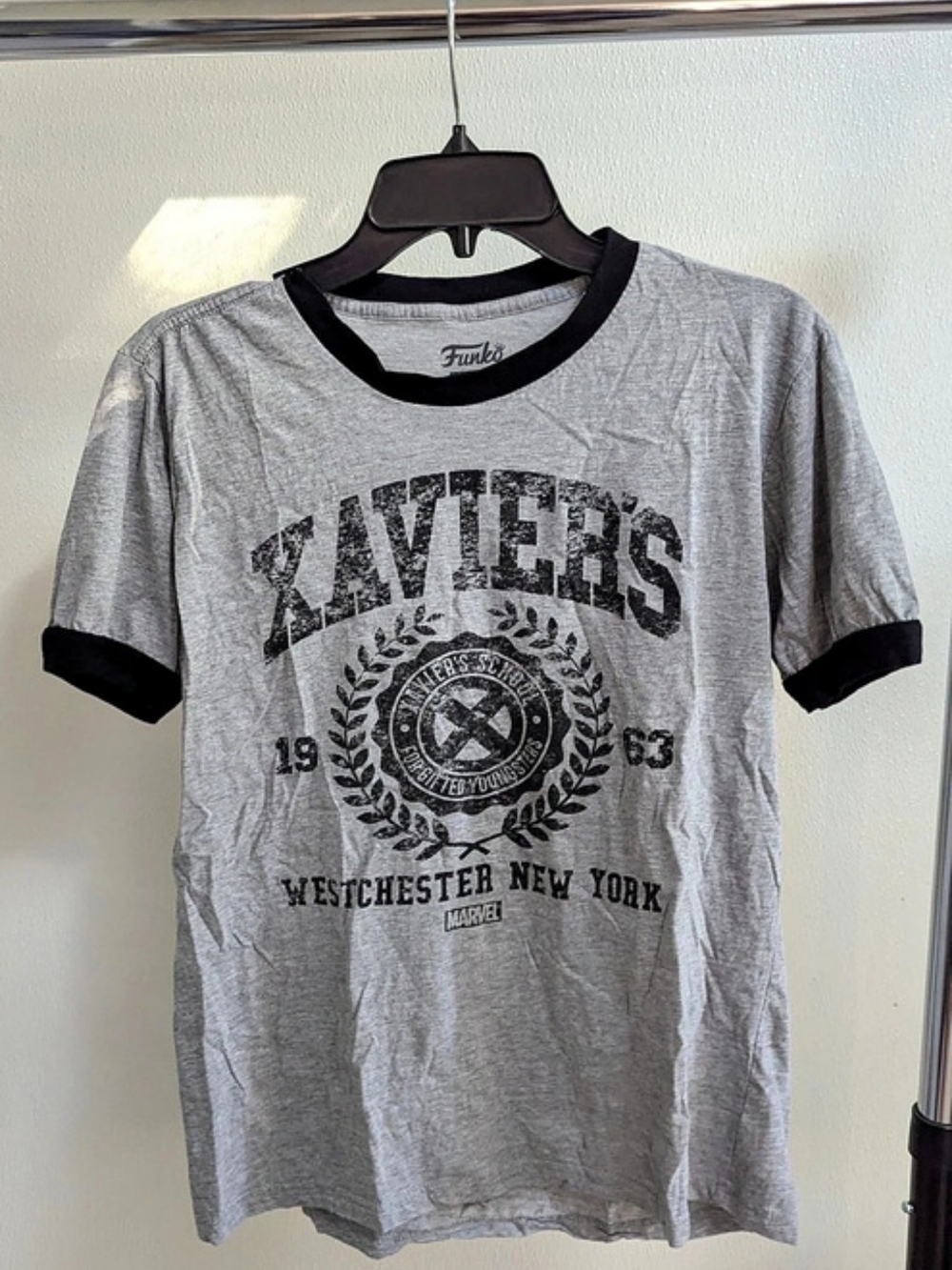 Funko Marvel Collector Corps X-Men Xavier's School Ringer T-Shirt Gray & Black